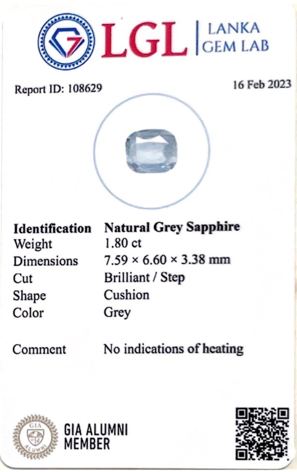 1.80CTS Unheated Grey Sapphire - Benny's Gems Creations