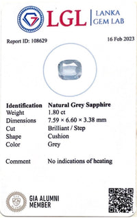 1.80CTS Unheated Grey Sapphire - Benny's Gems Creations
