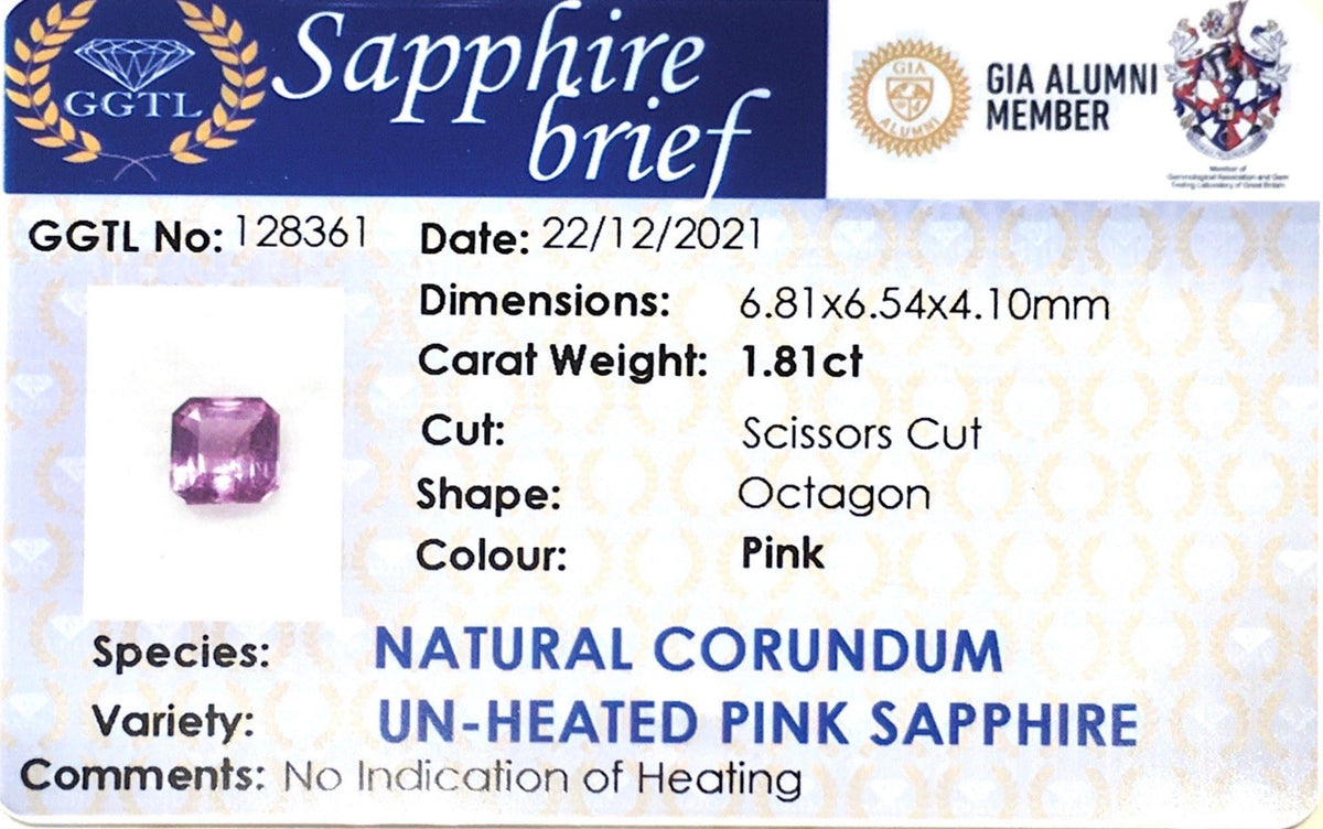 1.81CTS Unheated Pink Sapphire - Benny's Gems Creations