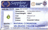 1.82CTS Unheated Green Yellow Sapphire - Benny's Gems Creations