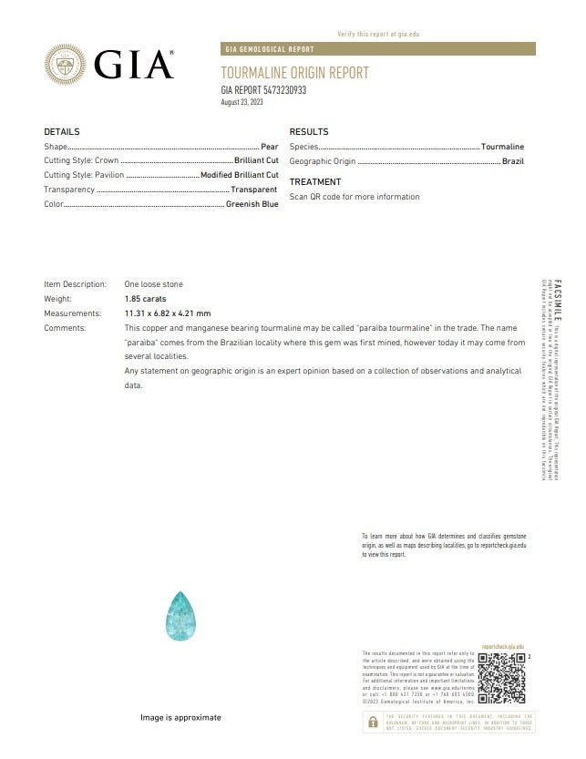 1.85CTS Brazilian Paraiba - Benny's Gems Creations