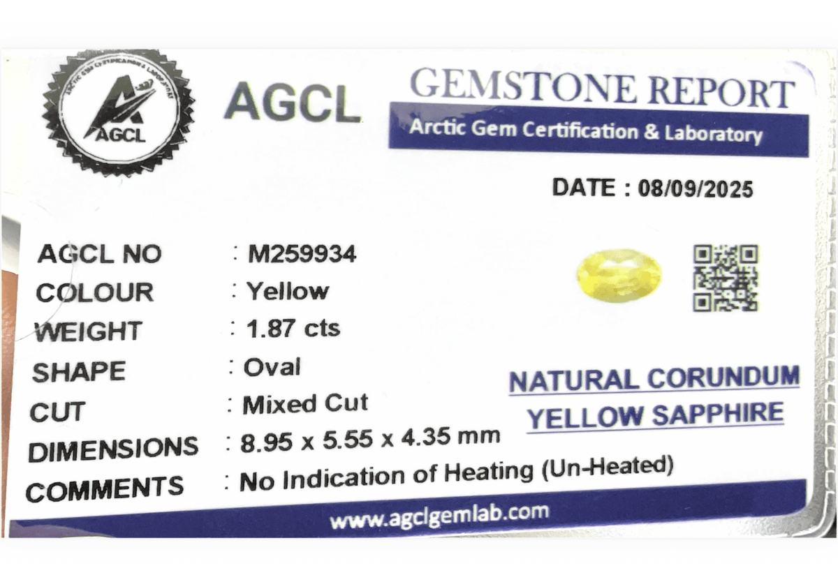 1.87Cts Unheated Yellow Sapphire - Benny's Gems Creations