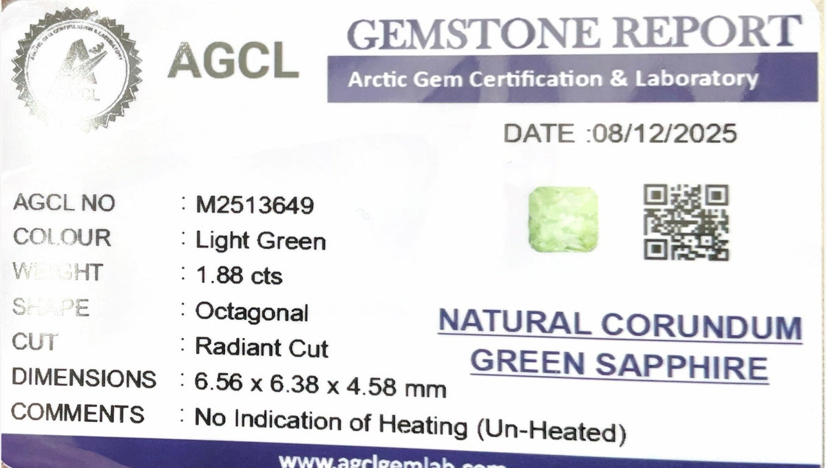 1.88Cts Unheated Green Sapphire - Benny's Gems Creations