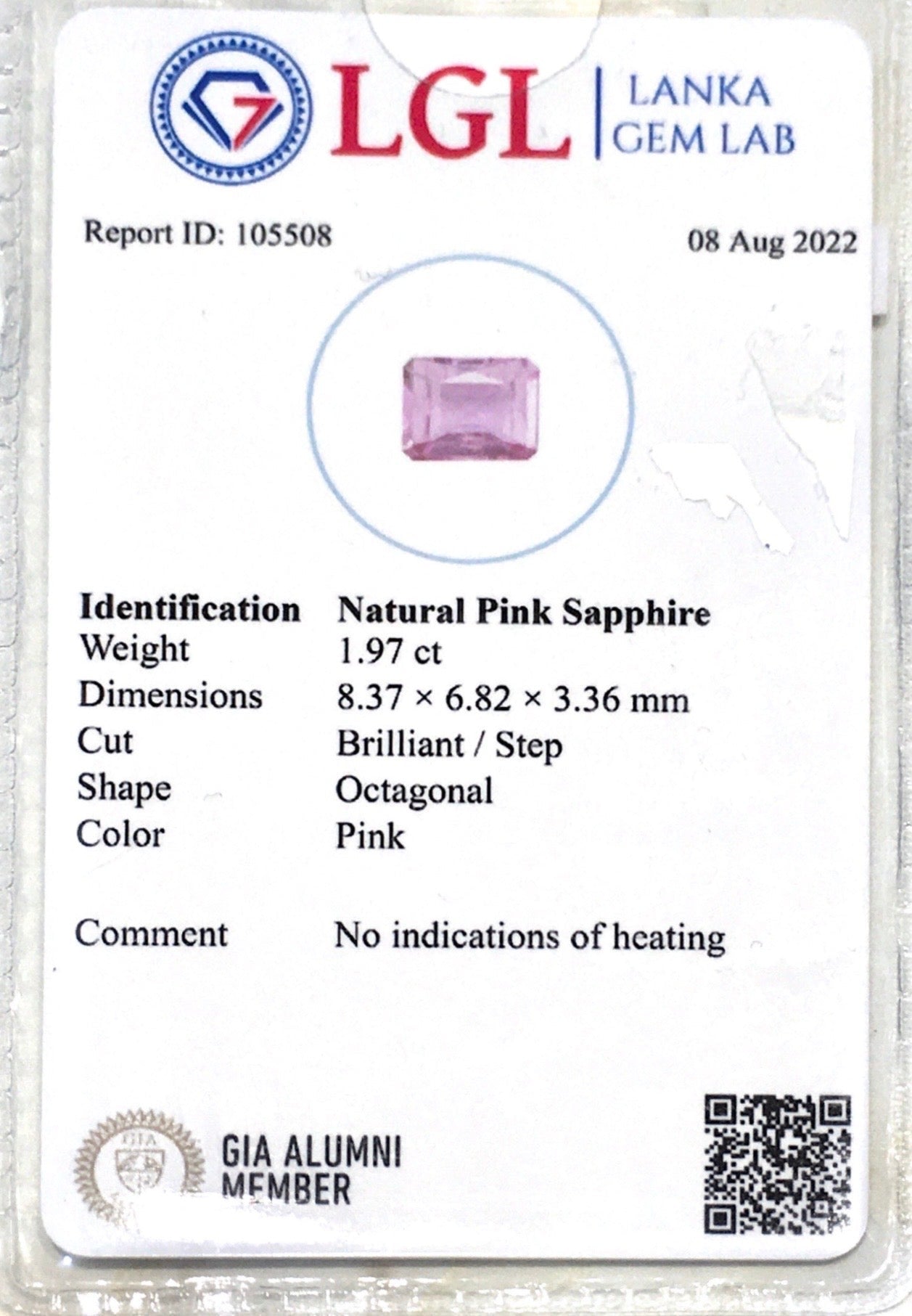 1.97ct Unheated Pink Sapphire - Benny's Gems Creations
