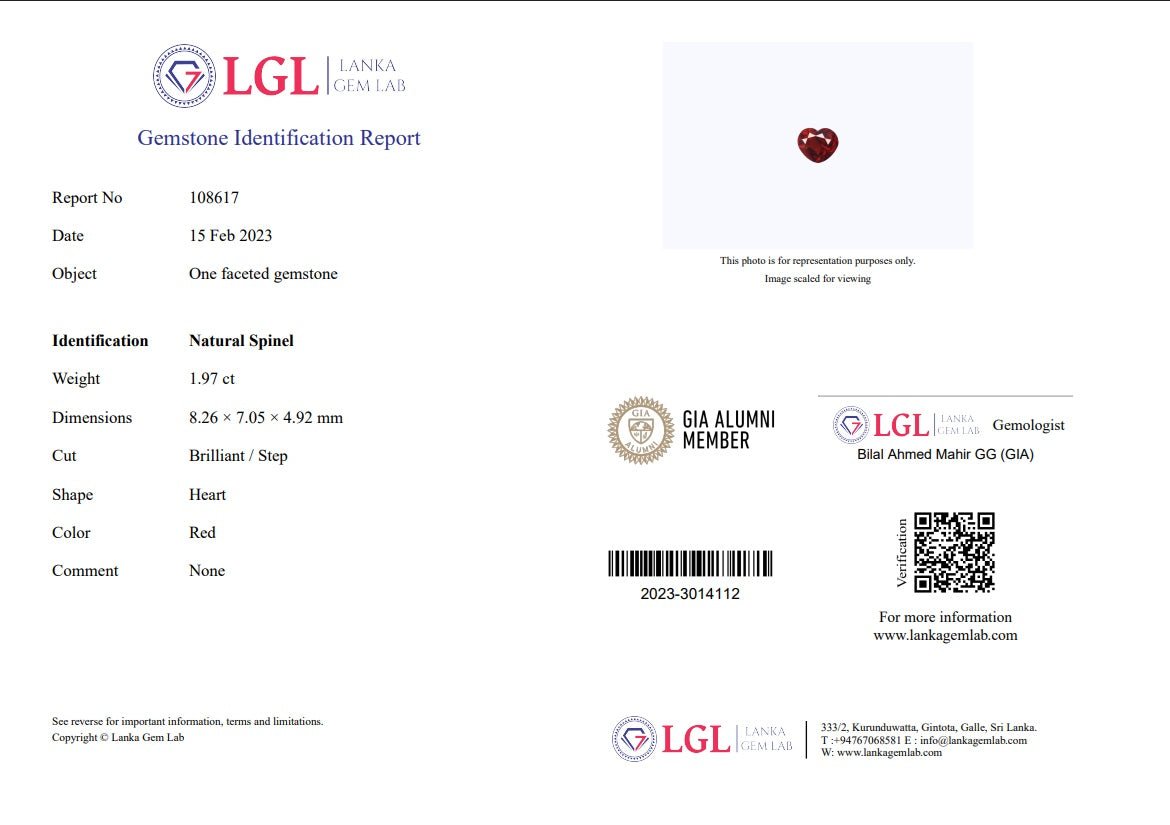 1.97CTS Red Heart Spinel - Benny's Gems Creations