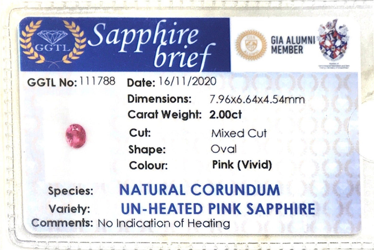 2.00cts Unheated Vivid Pink Sapphire - Benny's Gems Creations