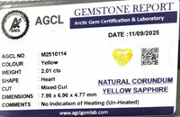 2.01cts Unheated Yellow Sapphire - Benny's Gems Creations