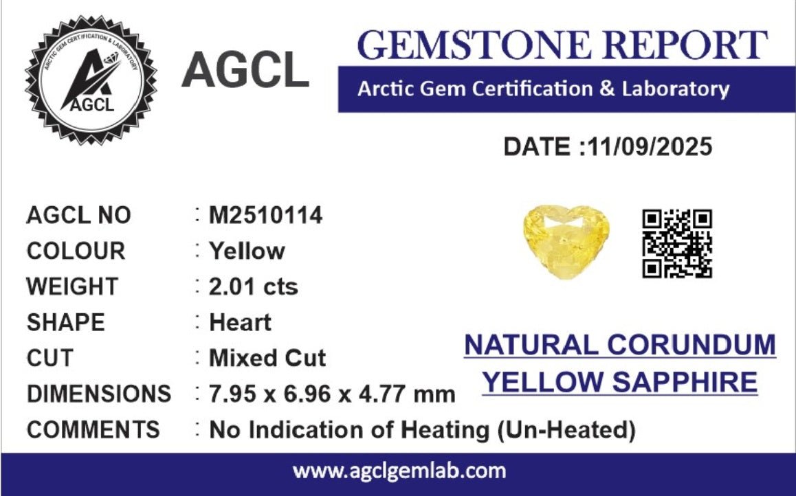 2.01cts Unheated Yellow Sapphire - Benny's Gems Creations