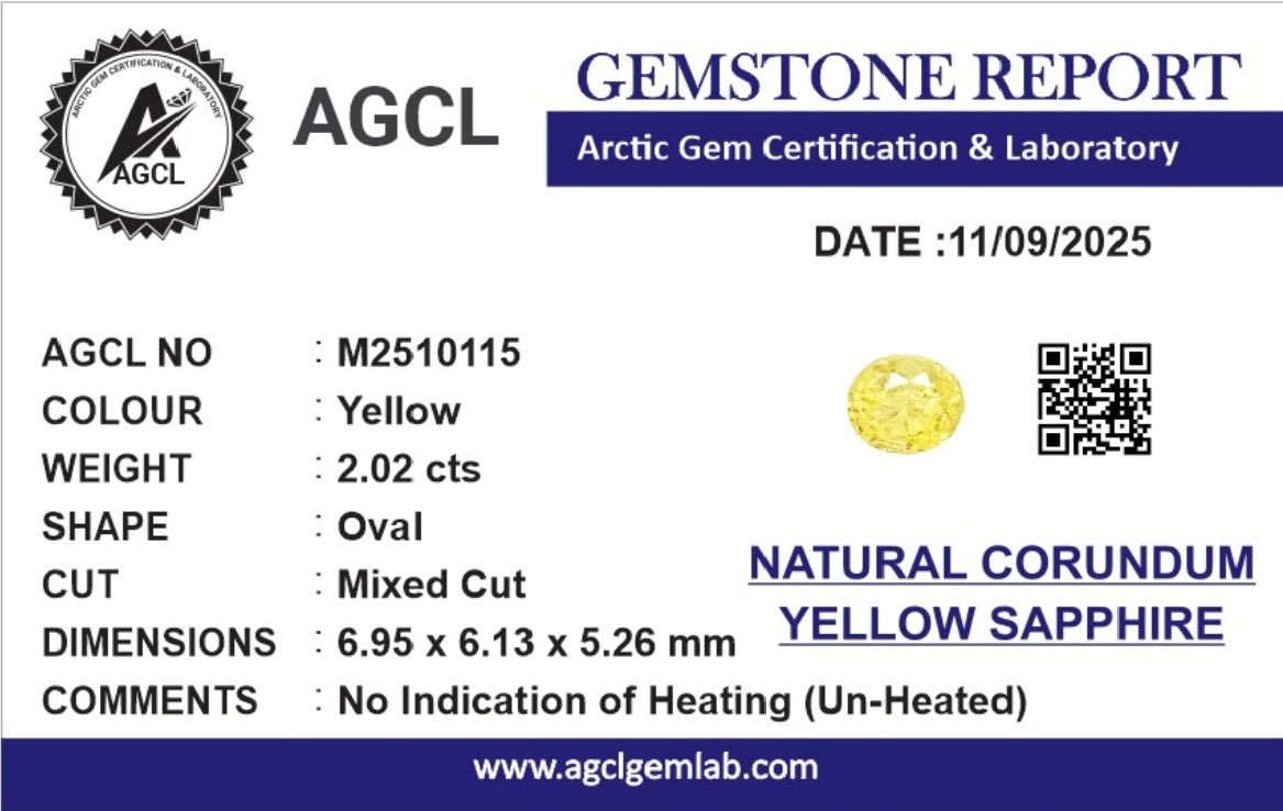 2.02cts Unheated Yellow Sapphire - Benny's Gems Creations