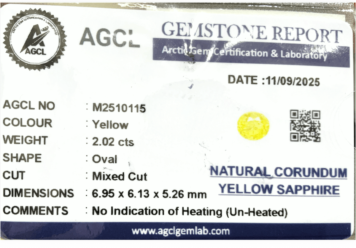 2.02cts Unheated Yellow Sapphire - Benny's Gems Creations