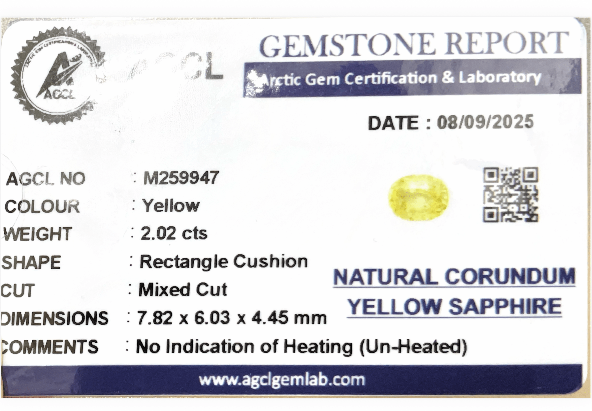 2.02Cts Unheated Yellow Sapphire - Benny's Gems Creations