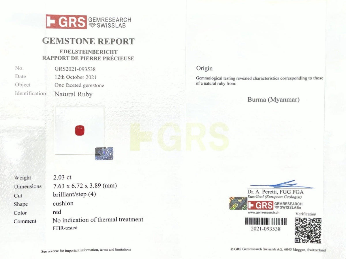 2.03cts Unheated Burmese Red Ruby - Benny's Gems Creations