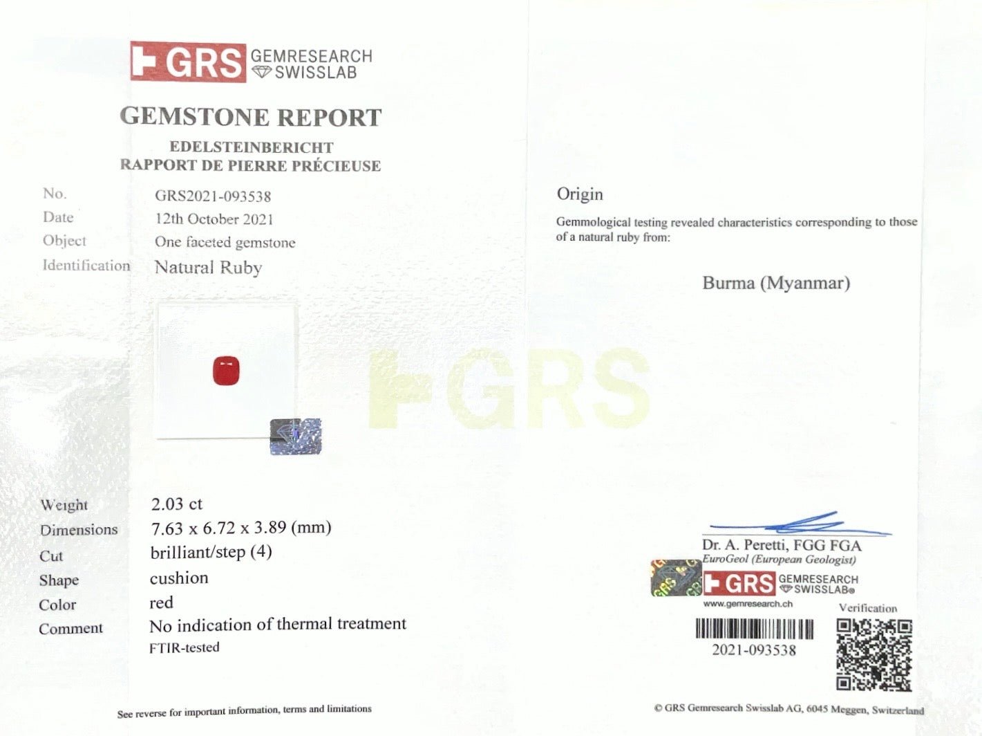 2.03cts Unheated Burmese Red Ruby - Benny's Gems Creations