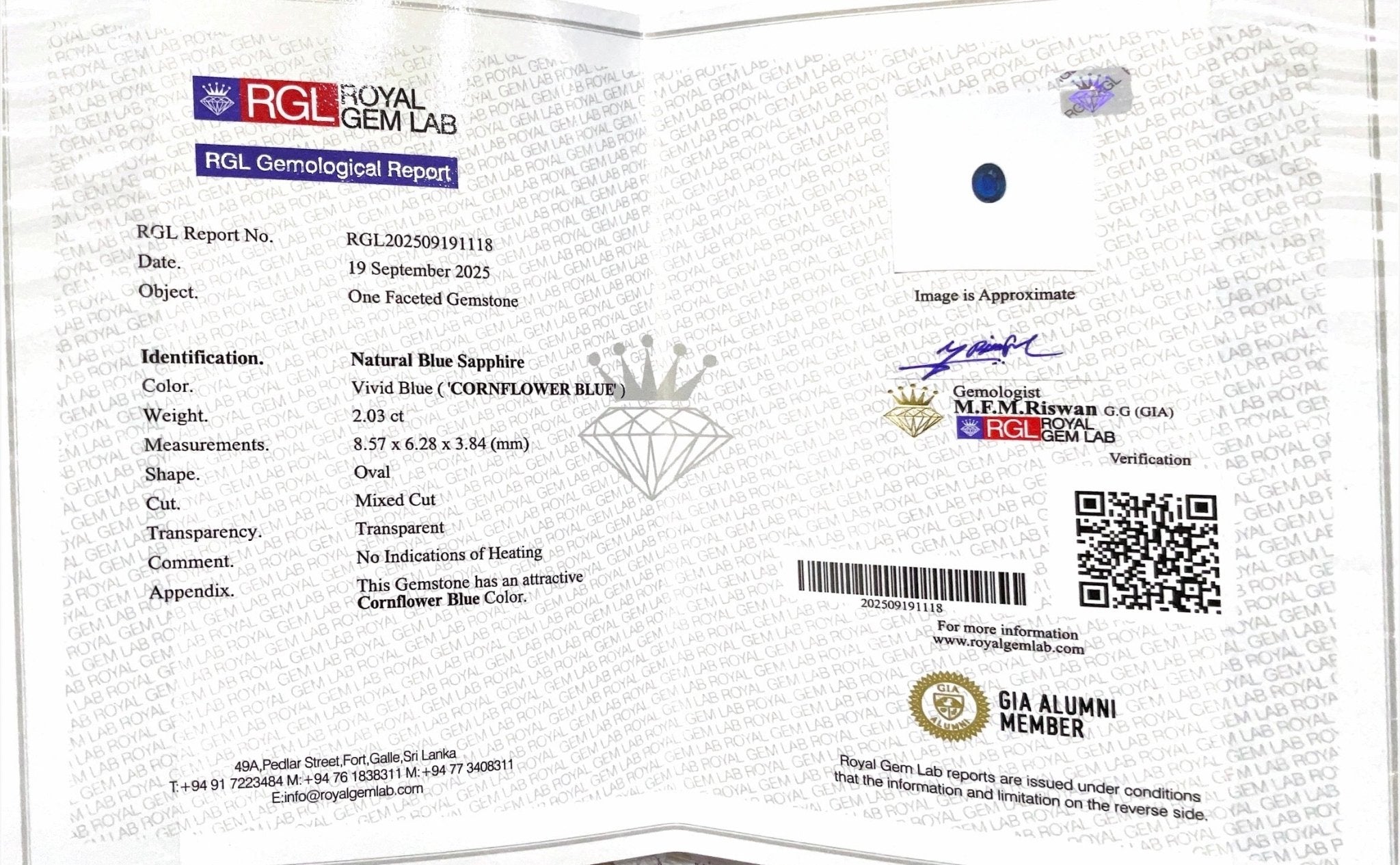 2.03cts Unheated Cornflower Blue Sapphire - Benny's Gems Creations