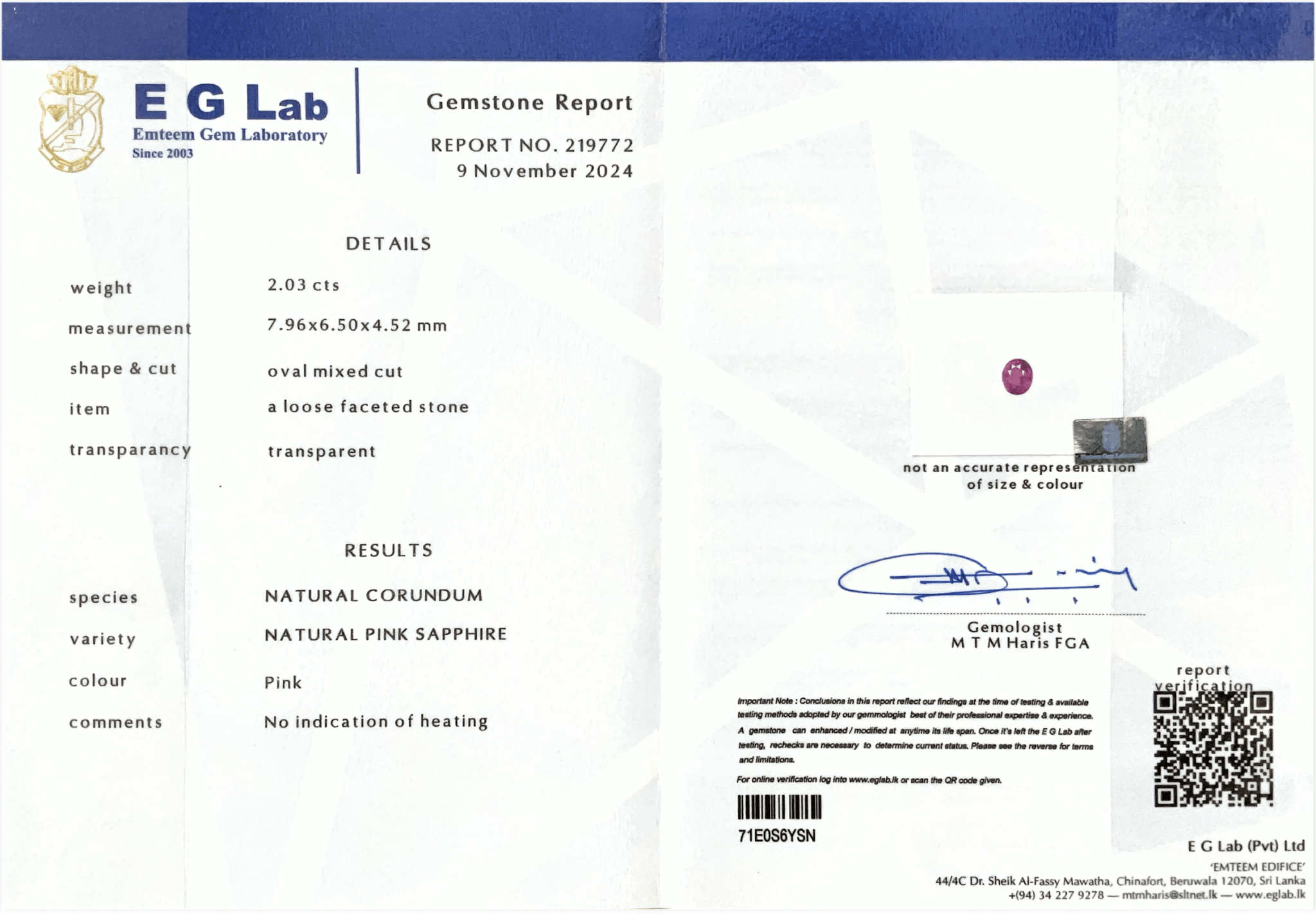 2.03CTS Unheated Pink Sapphire - Benny's Gems Creations