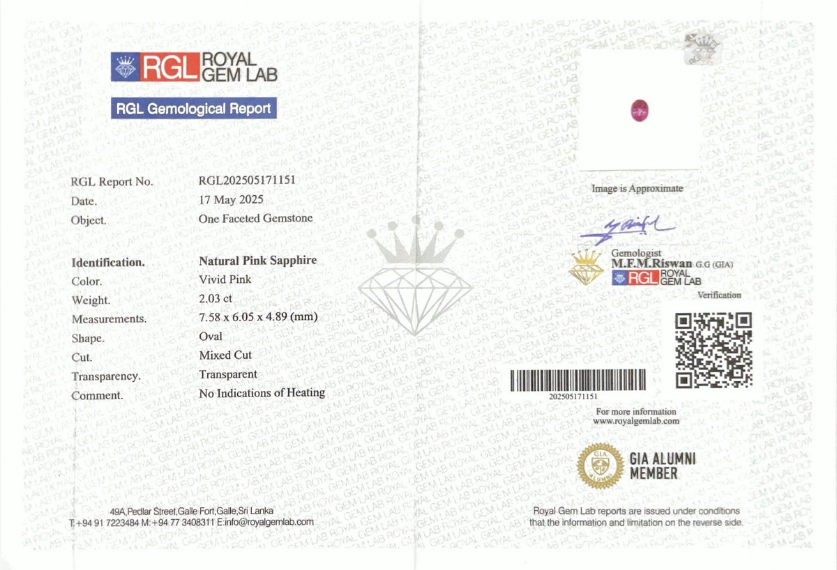 2.03CTS Unheated Vivid Pink Sapphire - Benny's Gems Creations