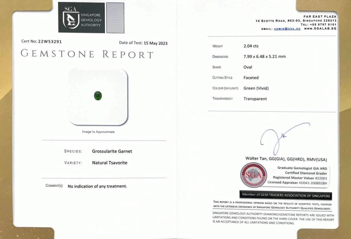 2.04CTS Vivid Green Tsavorite - Benny's Gems Creations