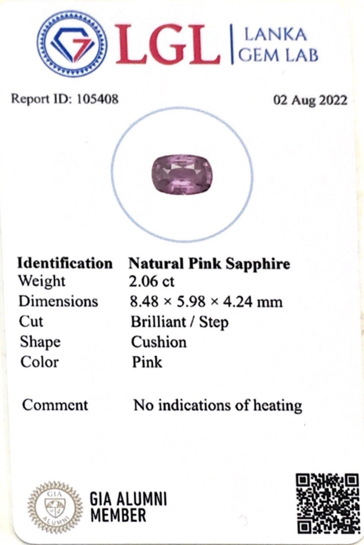 2.06ct Unheated Pink Sapphire - Benny's Gems Creations