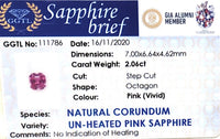 2.06CT Unheated Vivid Pink Sapphire - Benny's Gems Creations