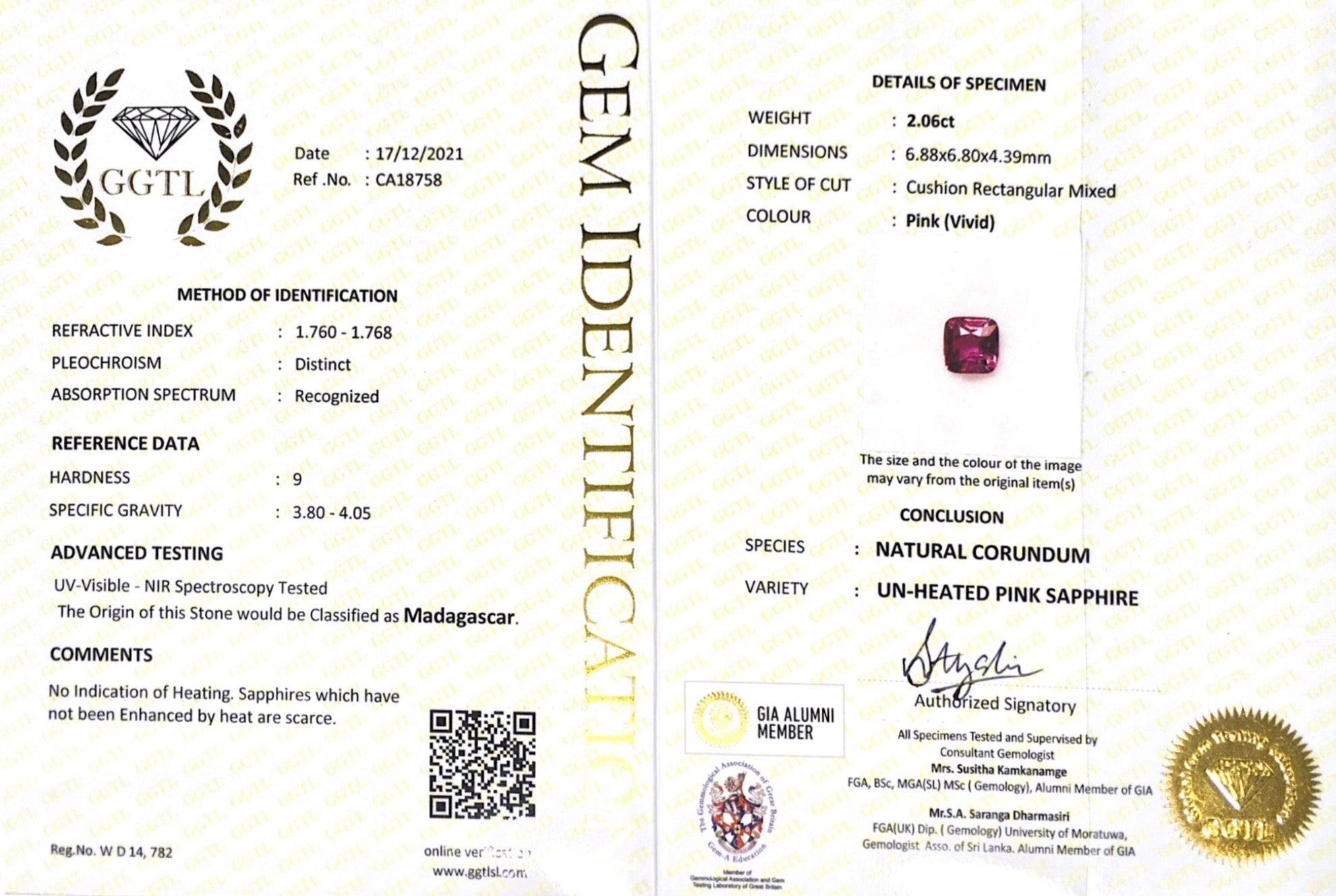 2.06CTS Unheated Vivid Pink Sapphire - Benny's Gems Creations