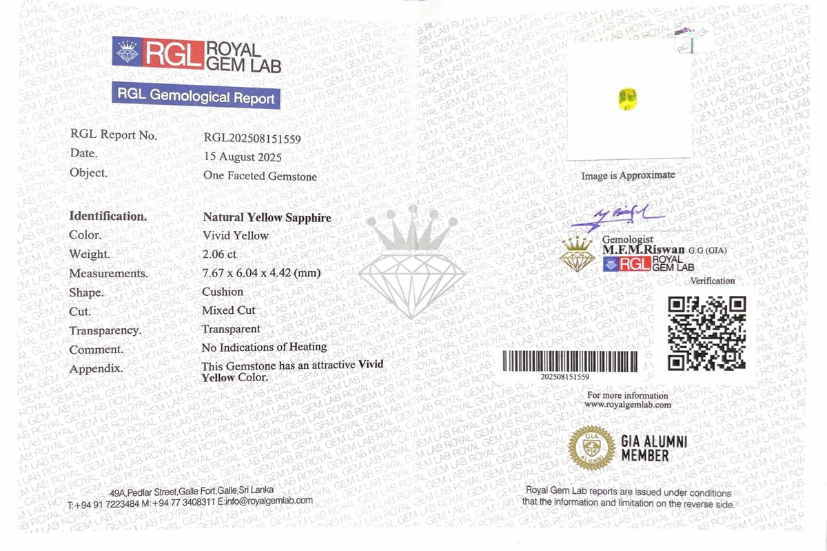 2.06Cts Unheated Vivid Yellow Sapphire - Benny's Gems Creations