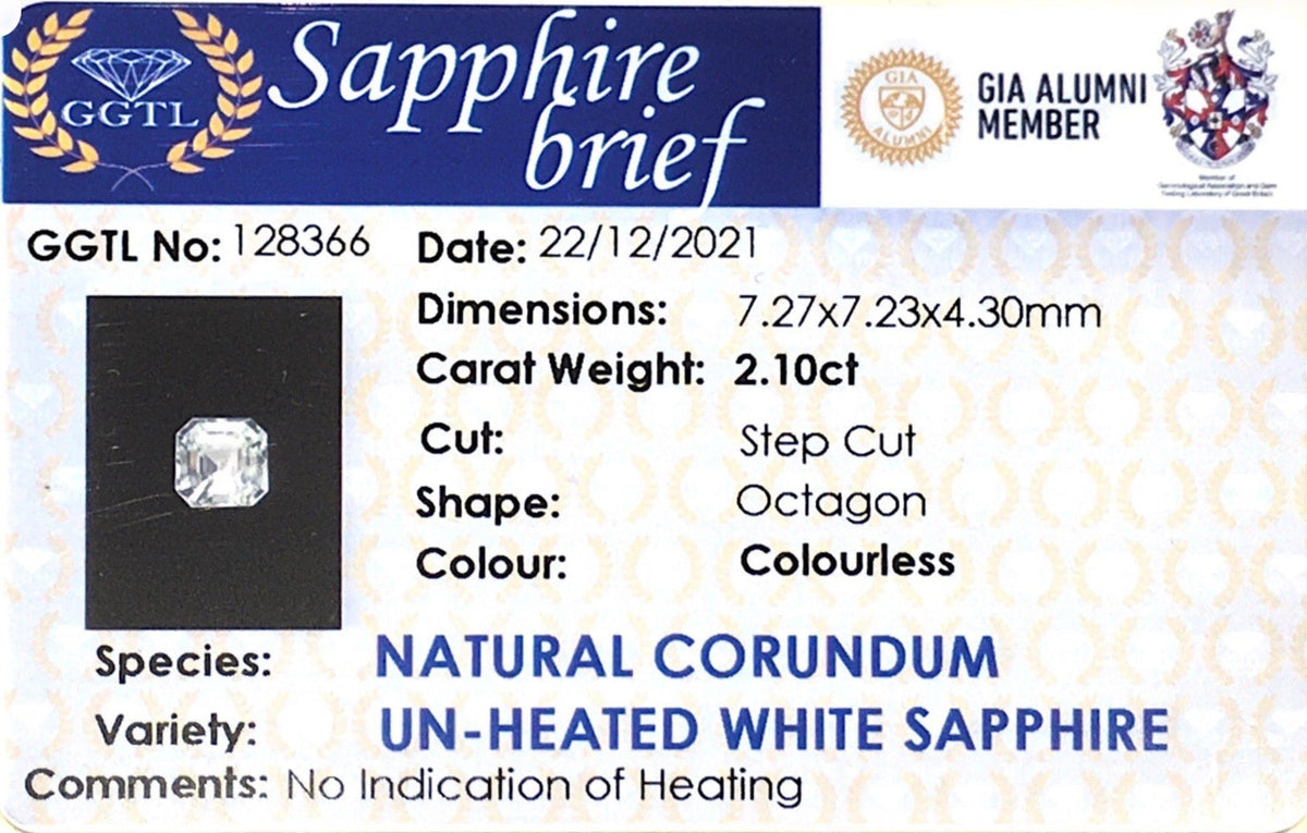 2.10CTS Unheated White Sapphire - Benny's Gems Creations