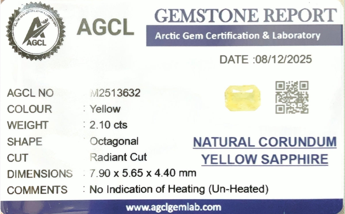 2.10cts Unheated Yellow Sapphire - Benny's Gems Creations