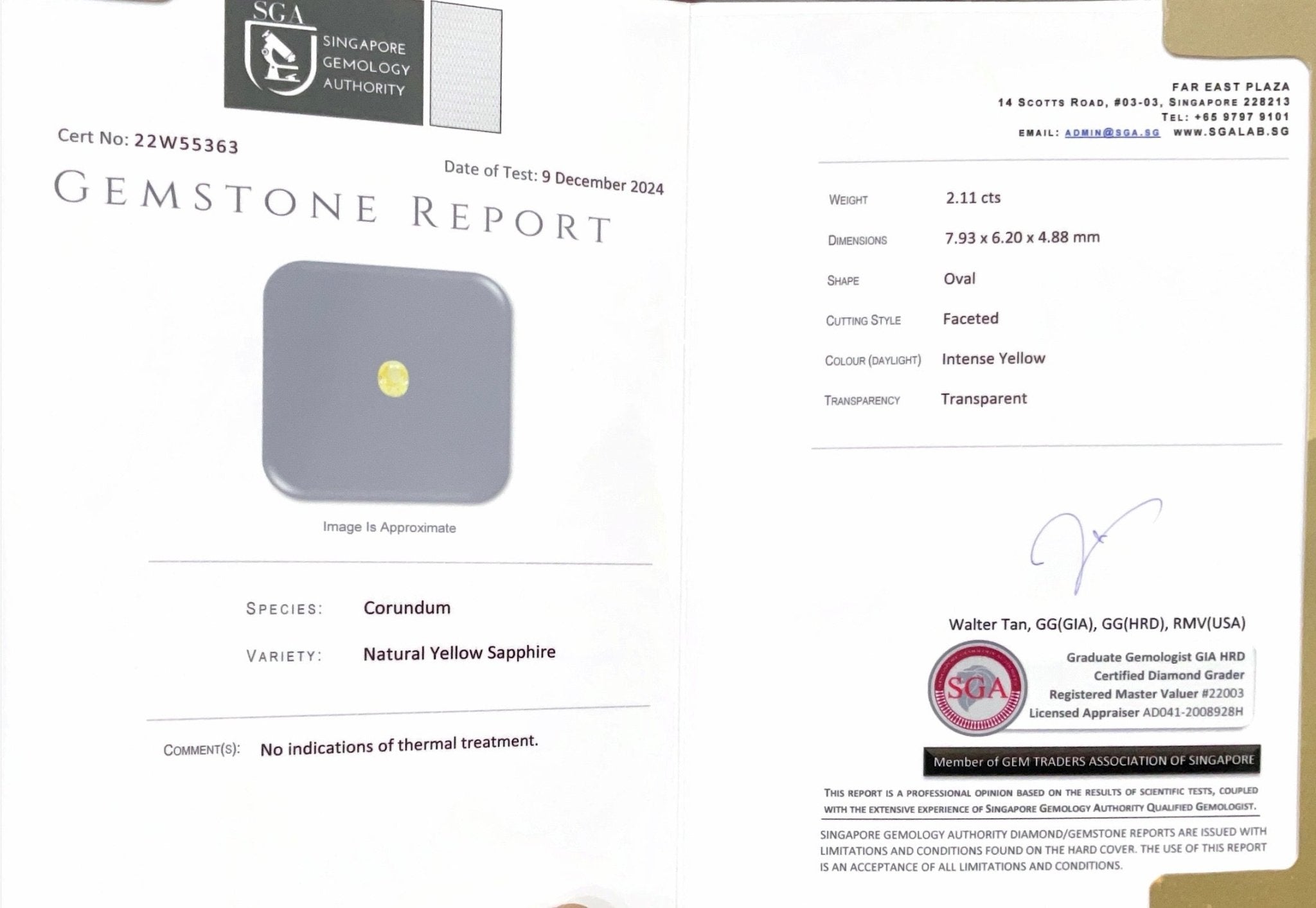 2.11CTS Unheated Yellow Sapphire - Benny's Gems Creations