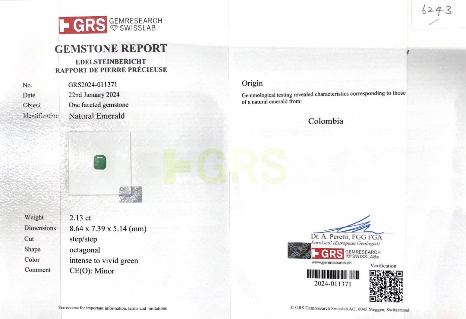 2.13cts Colombian Emerald - Benny's Gems Creations