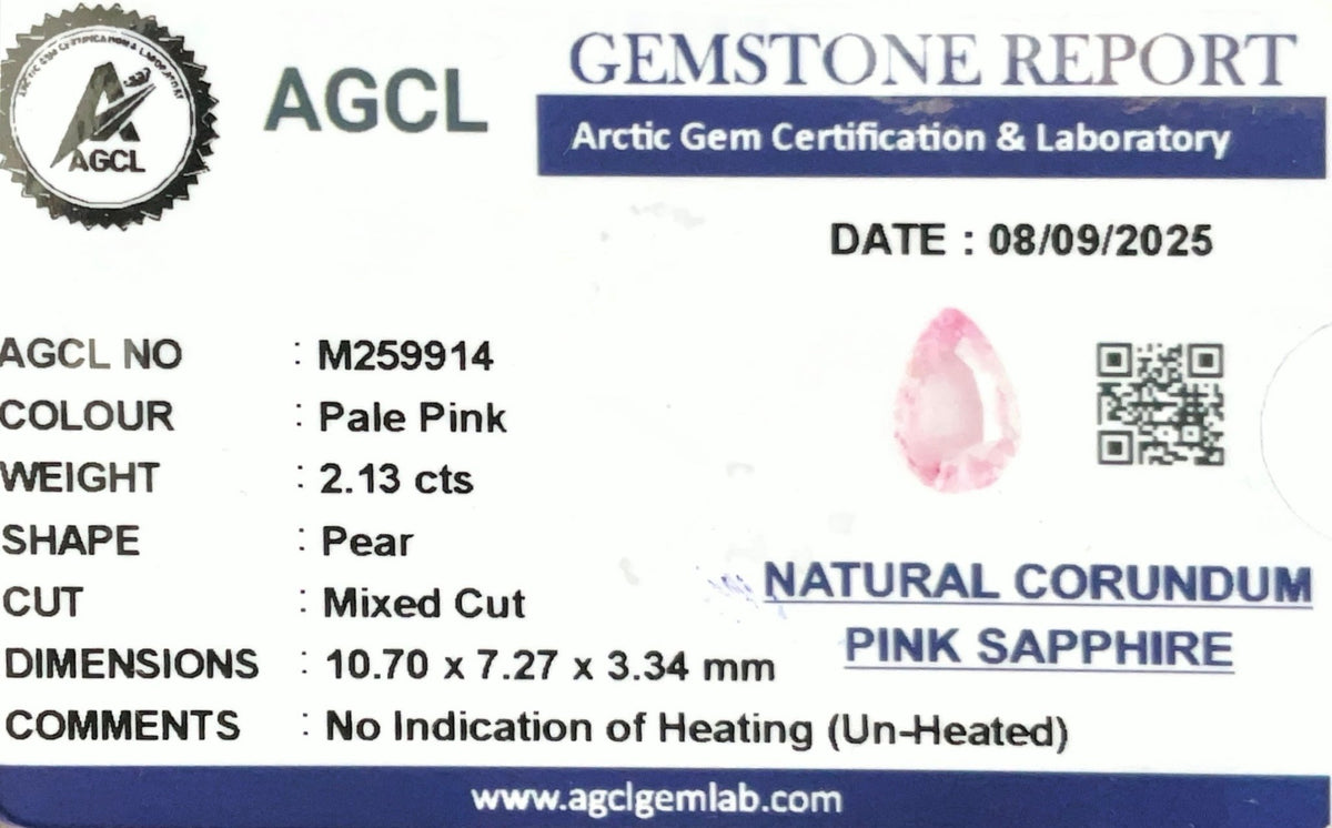 2.13cts Unheated Pink Sapphire - Benny's Gems Creations