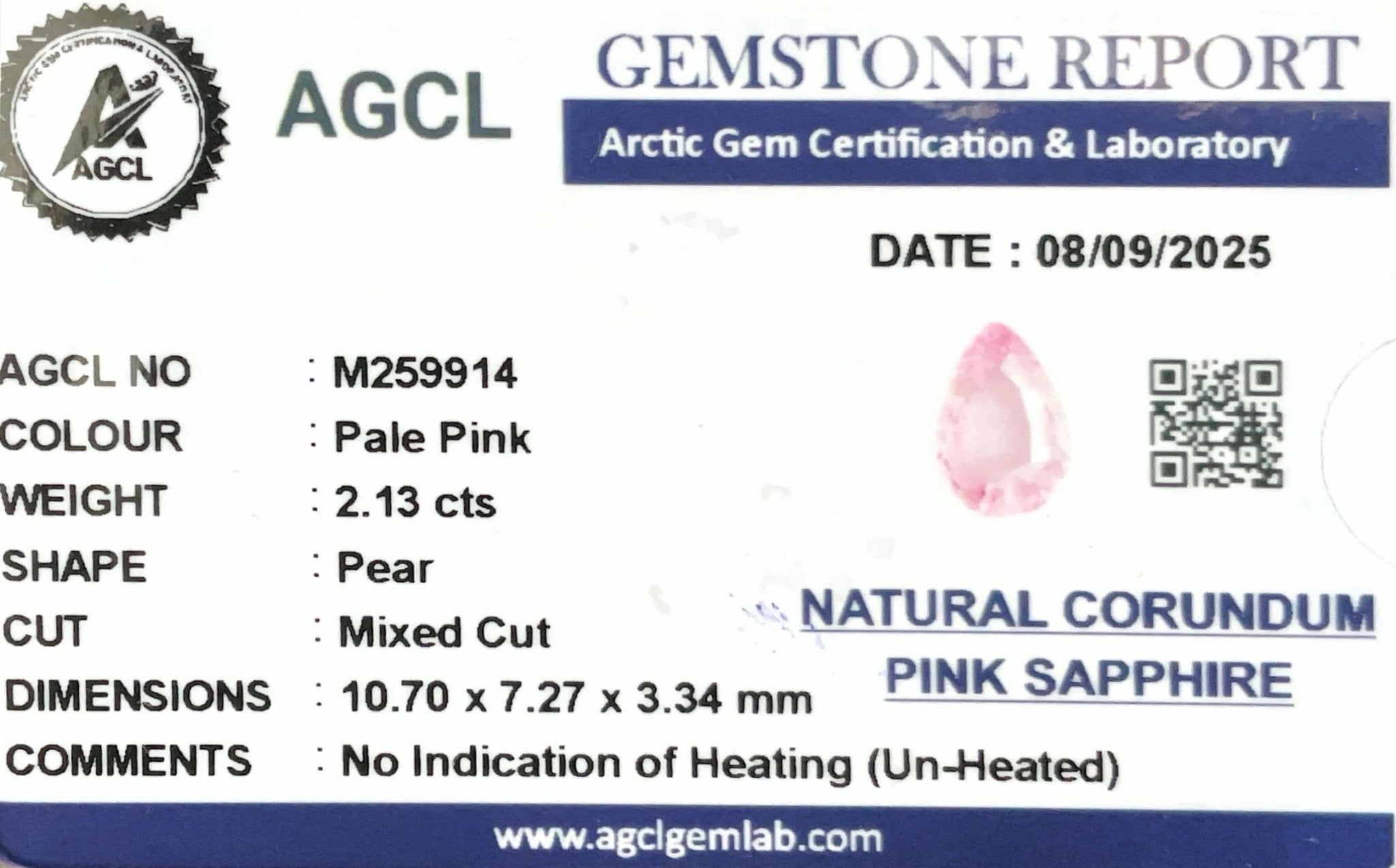 2.13cts Unheated Pink Sapphire - Benny's Gems Creations