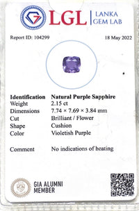 2.15ct Unheated Violet Sapphire - Benny's Gems Creations