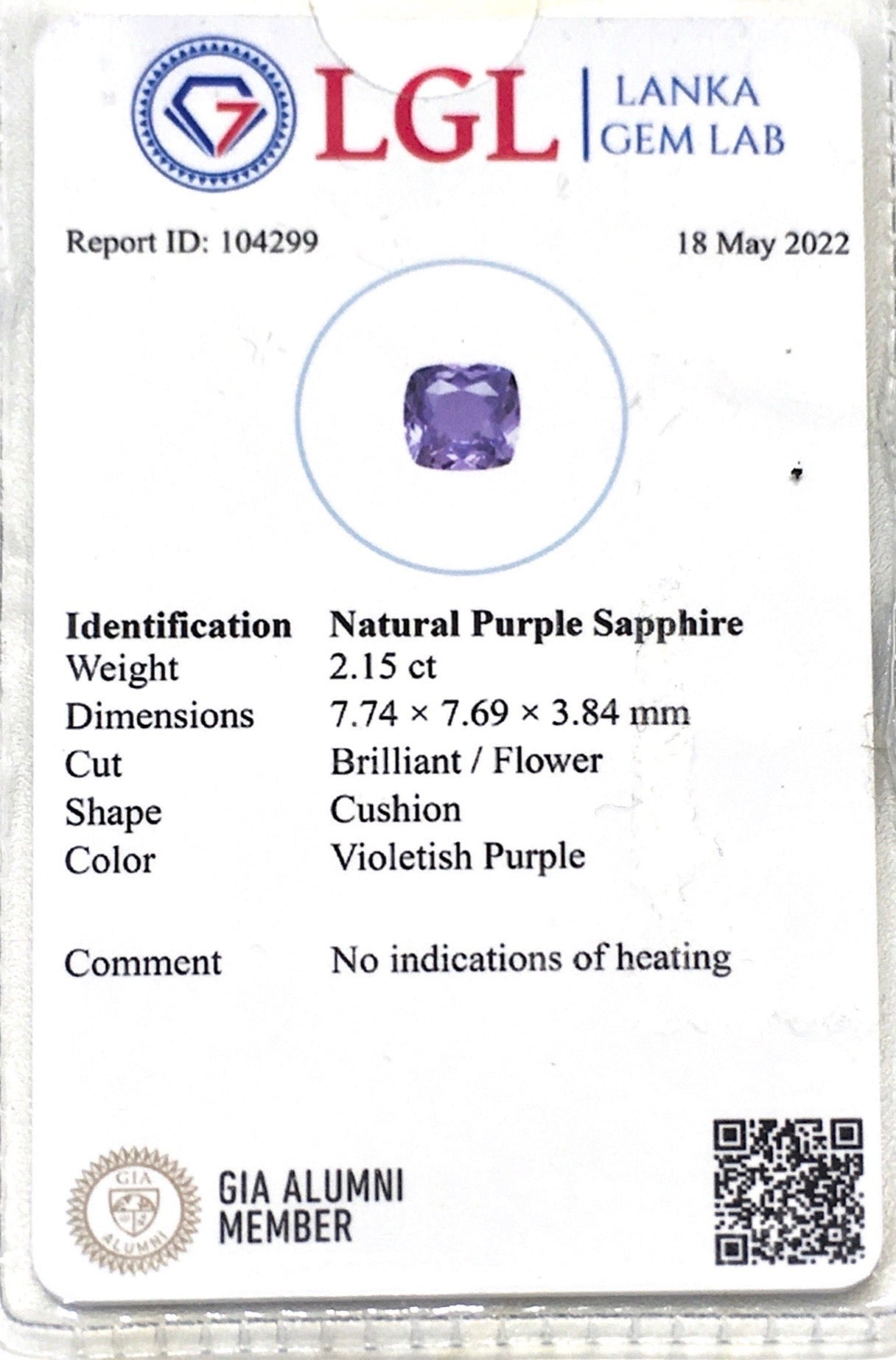 2.15ct Unheated Violet Sapphire - Benny's Gems Creations