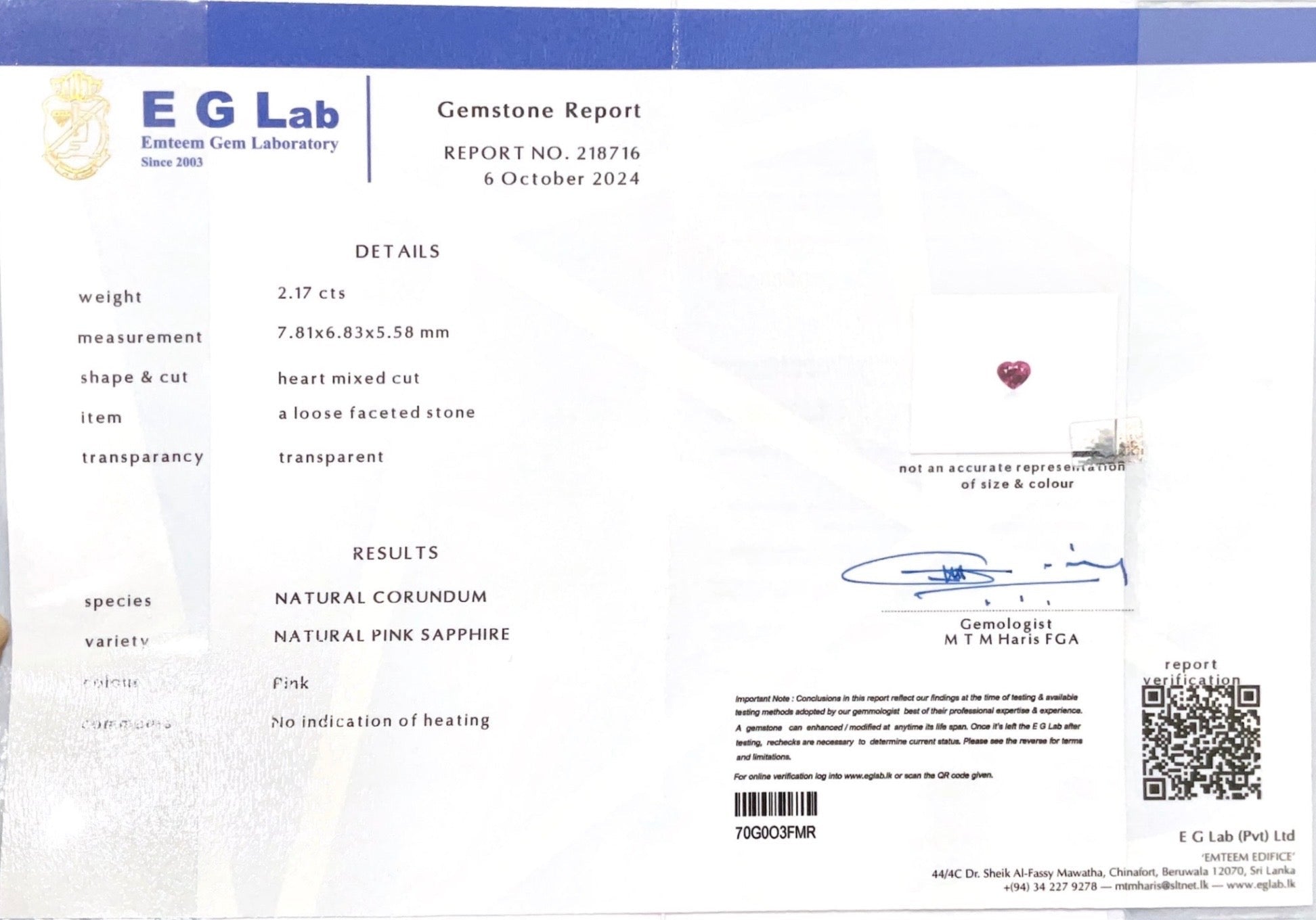 2.17CTS Unheated Pink Sapphire - Benny's Gems Creations