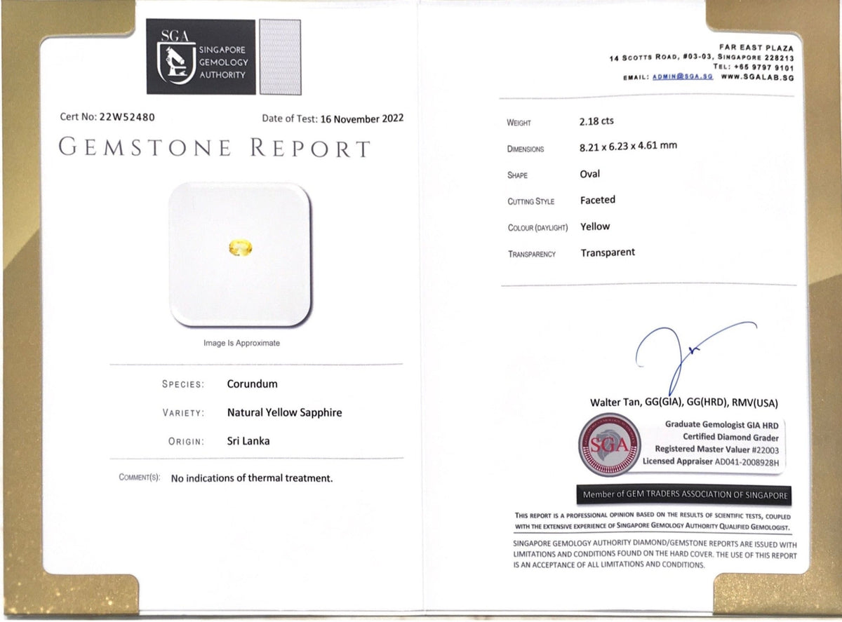 2.18CTS Unheated Yellow Sapphire - Benny's Gems Creations