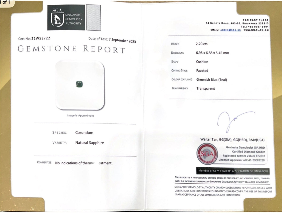 2.20CTS Unheated Greenish Blue Sapphire - Benny's Gems Creations
