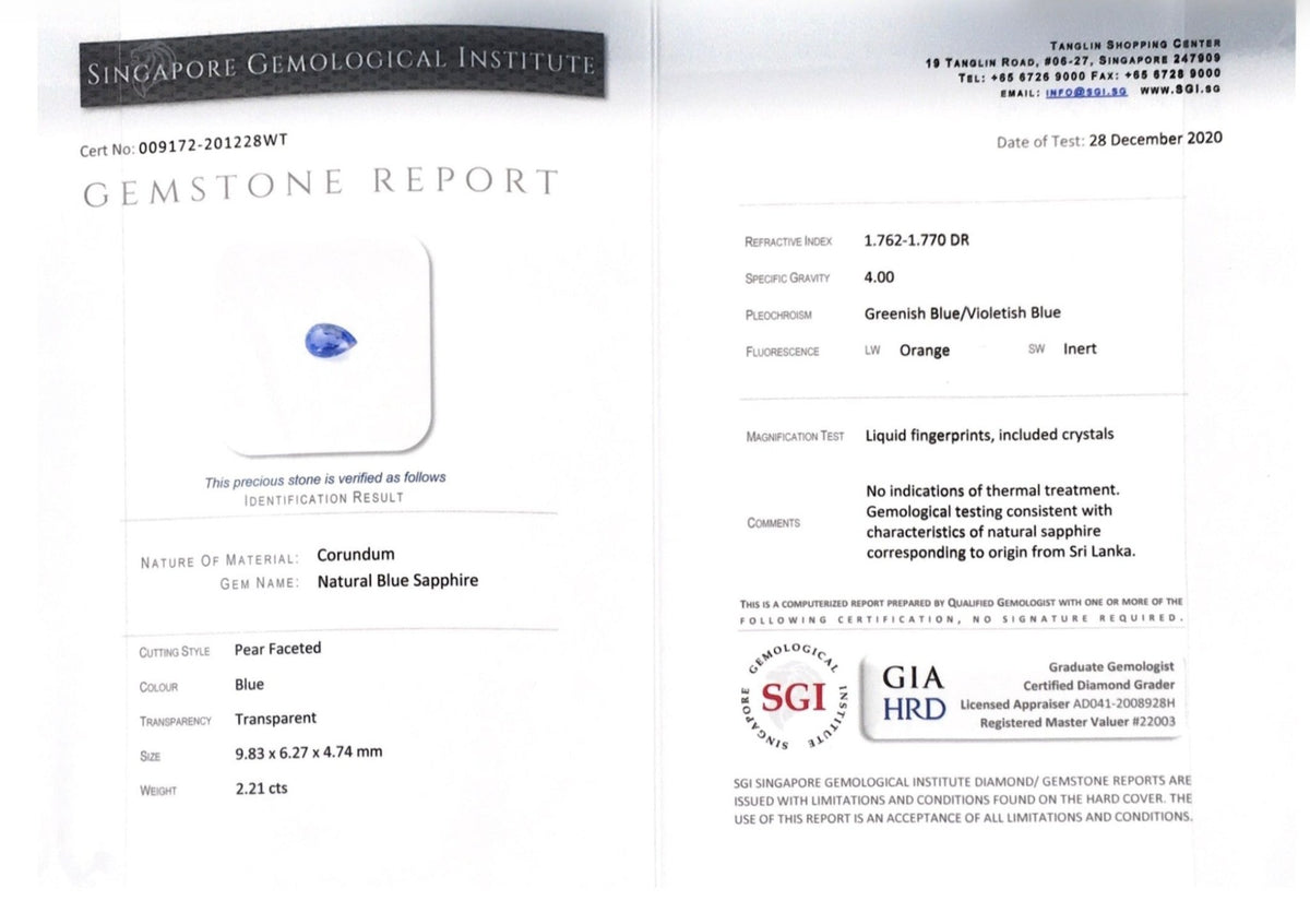 2.21CTS Unheated Sri Lankan Blue Sapphire - Benny's Gems Creations