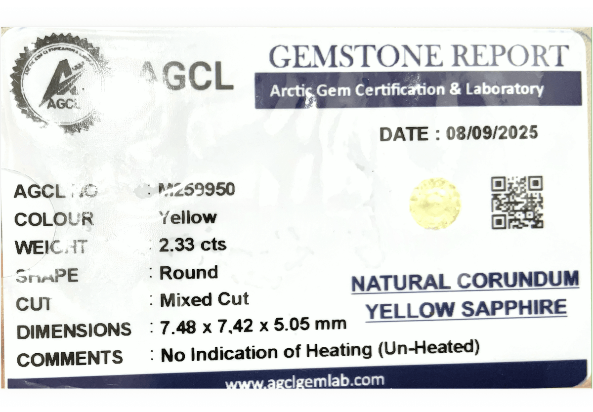 2.33Cts Unheated Yellow Sapphire - Benny's Gems Creations