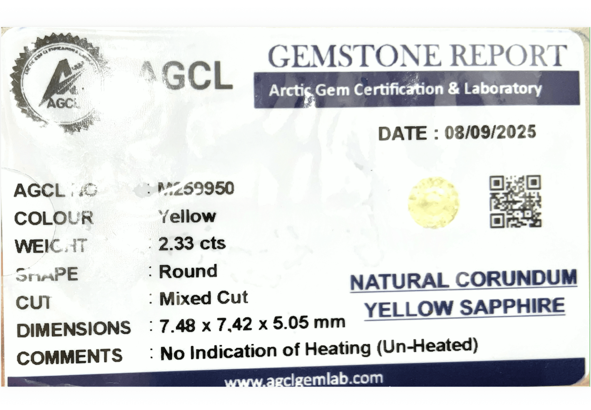 2.33Cts Unheated Yellow Sapphire - Benny's Gems Creations