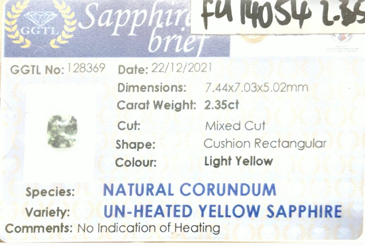 2.35CTS Unheated Light Yellow Sapphire - Benny's Gems Creations