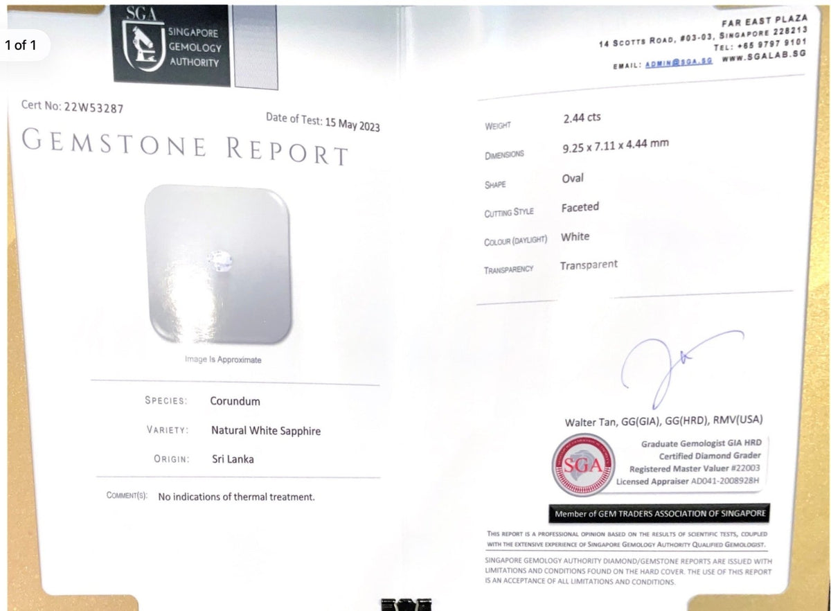2.44CTS Unheated White Sapphire - Benny's Gems Creations