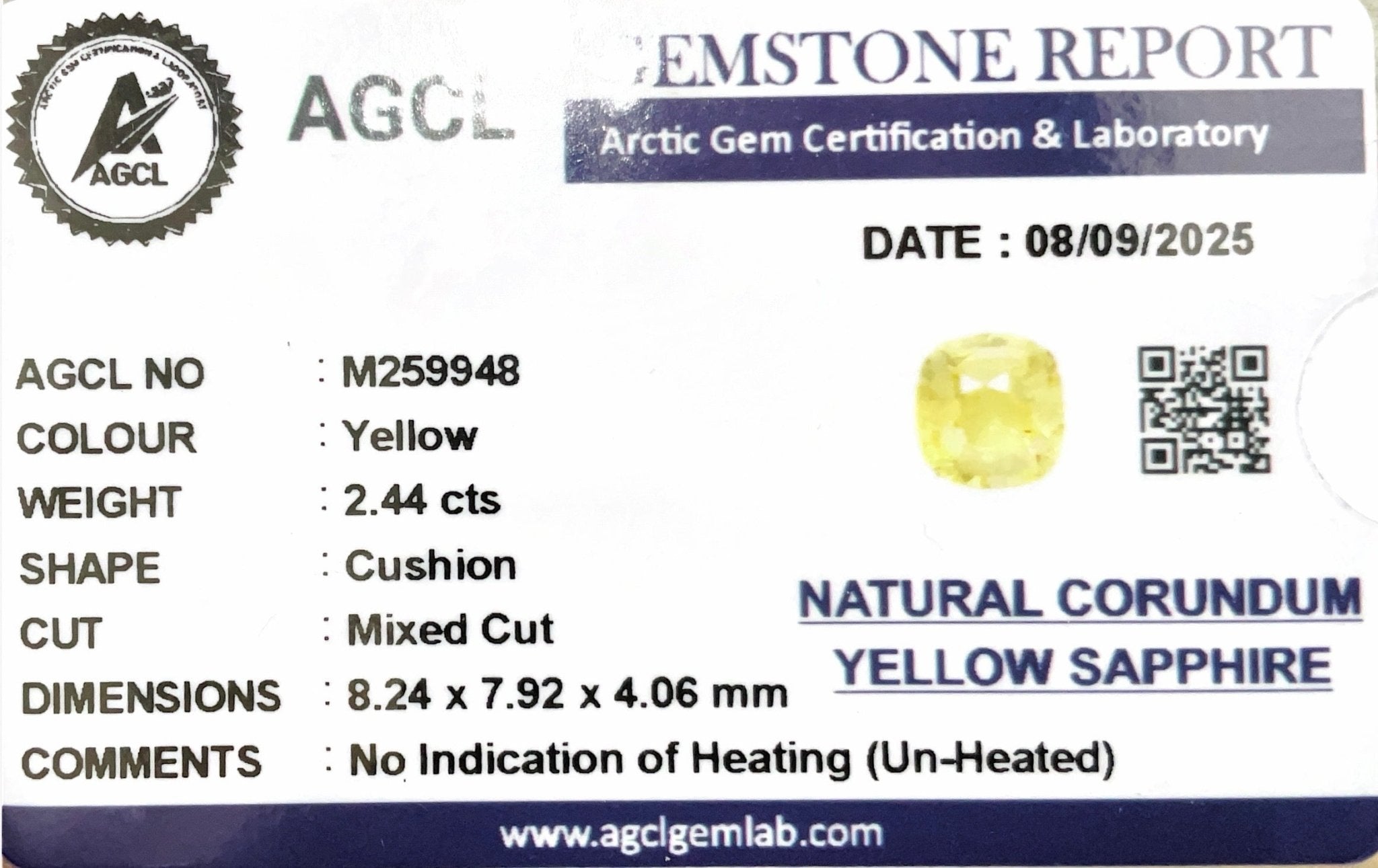 2.44cts Unheated Yellow Sapphire - Benny's Gems Creations