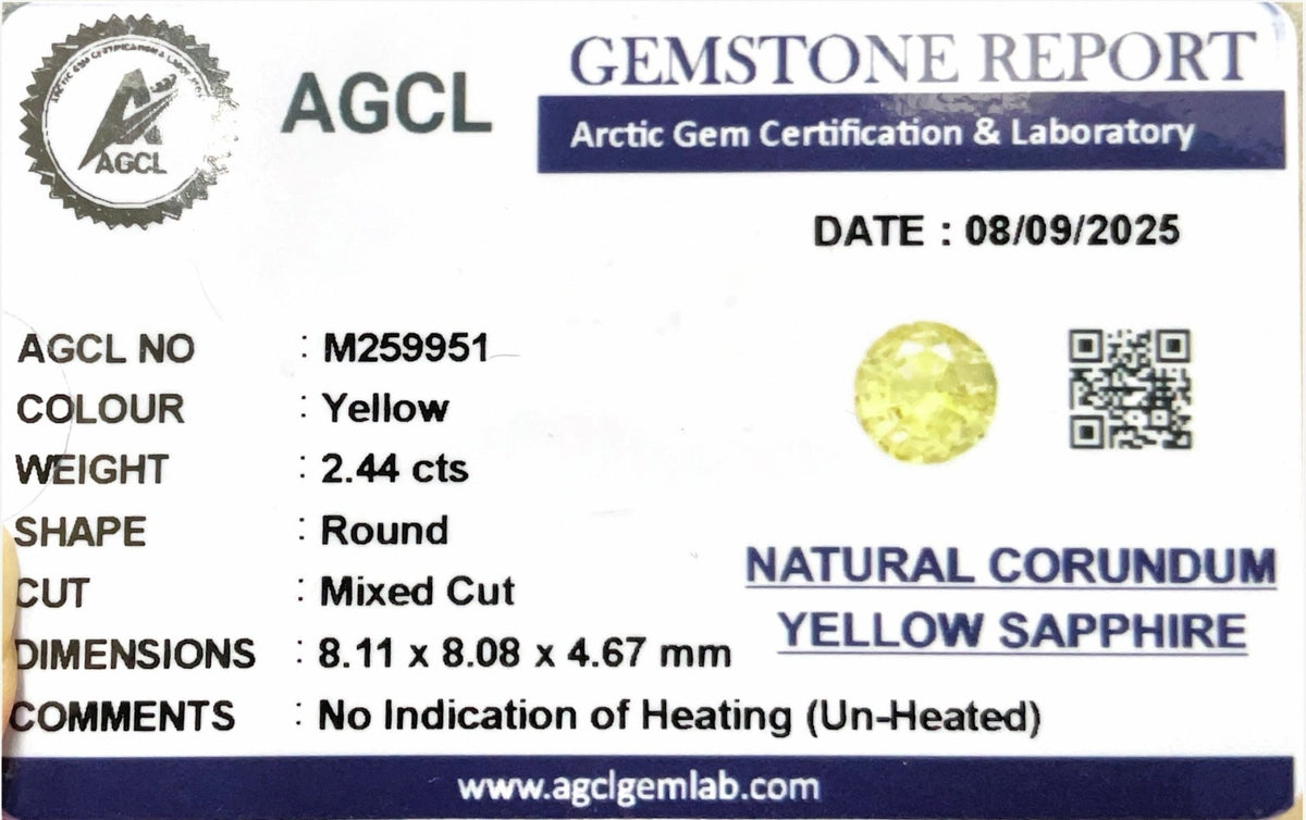 2.44cts Unheated Yellow Sapphire - Benny's Gems Creations
