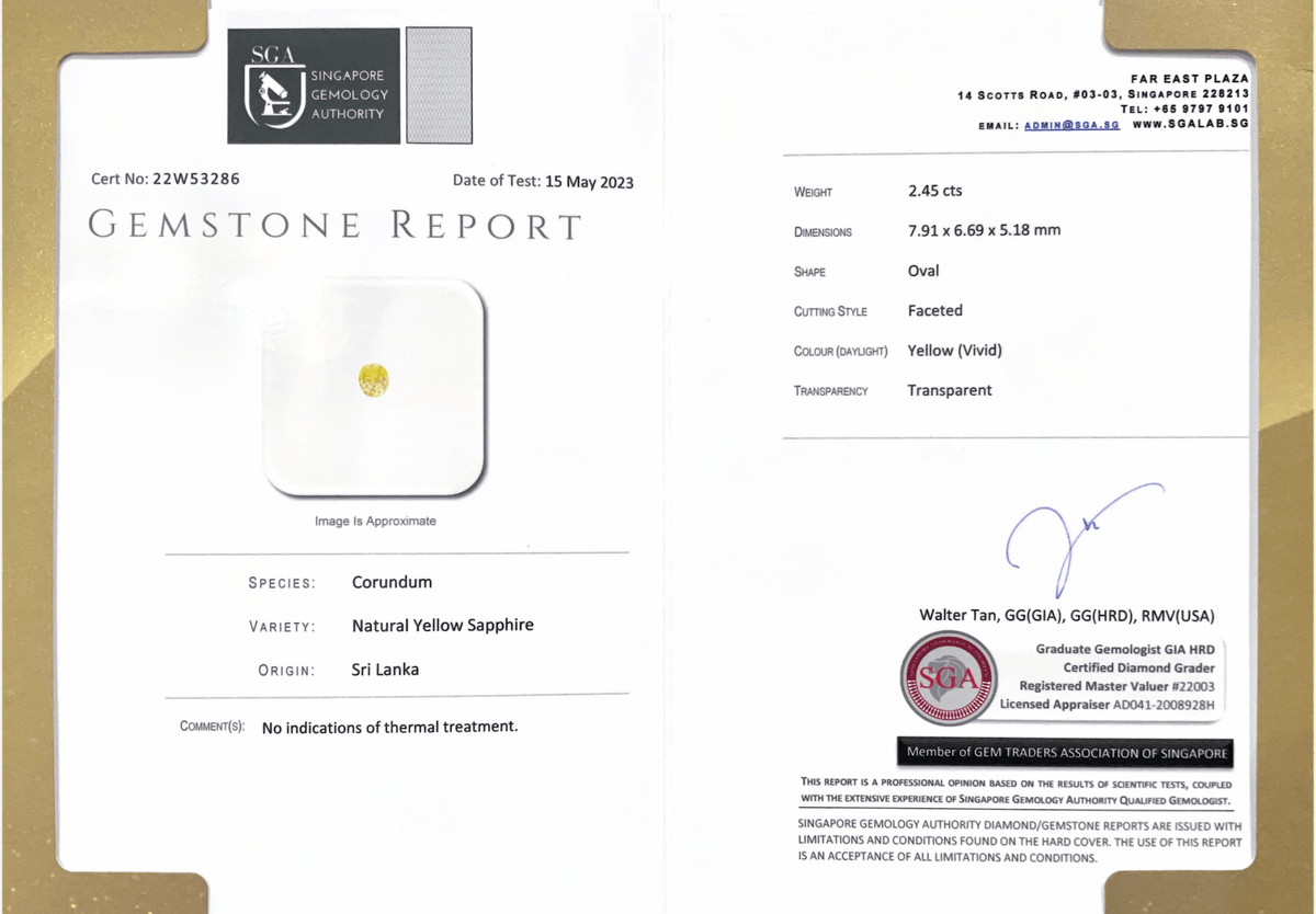 2.45CTS Unheated Vivid Yellow Sapphire - Benny's Gems Creations