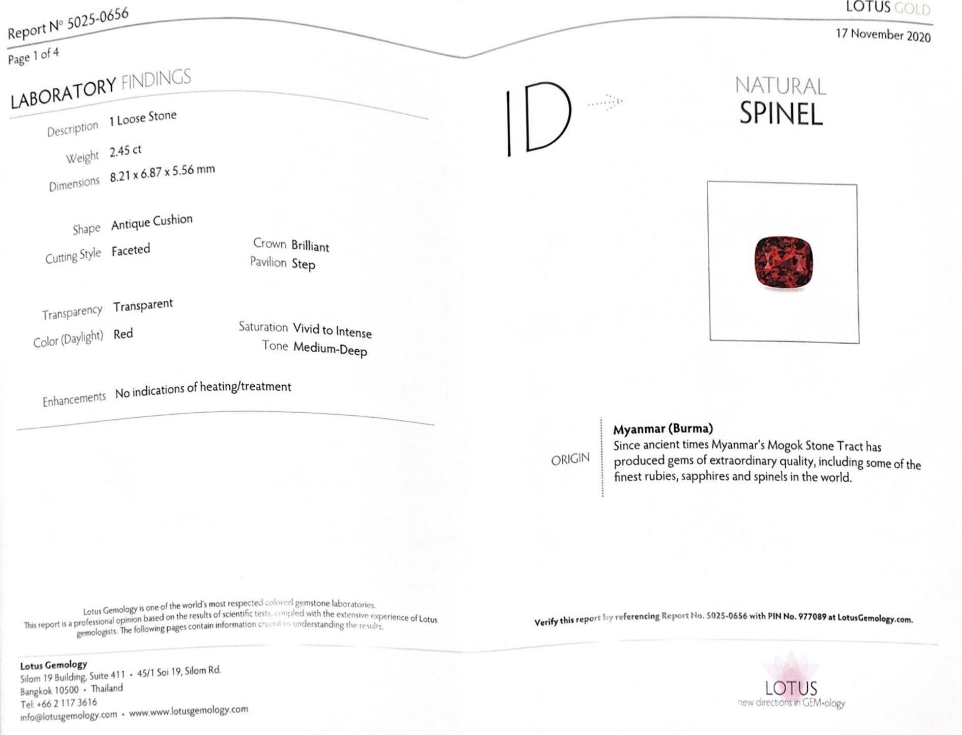 2.45CTS Vivid Intense Red Burmese Spinel - Benny's Gems Creations