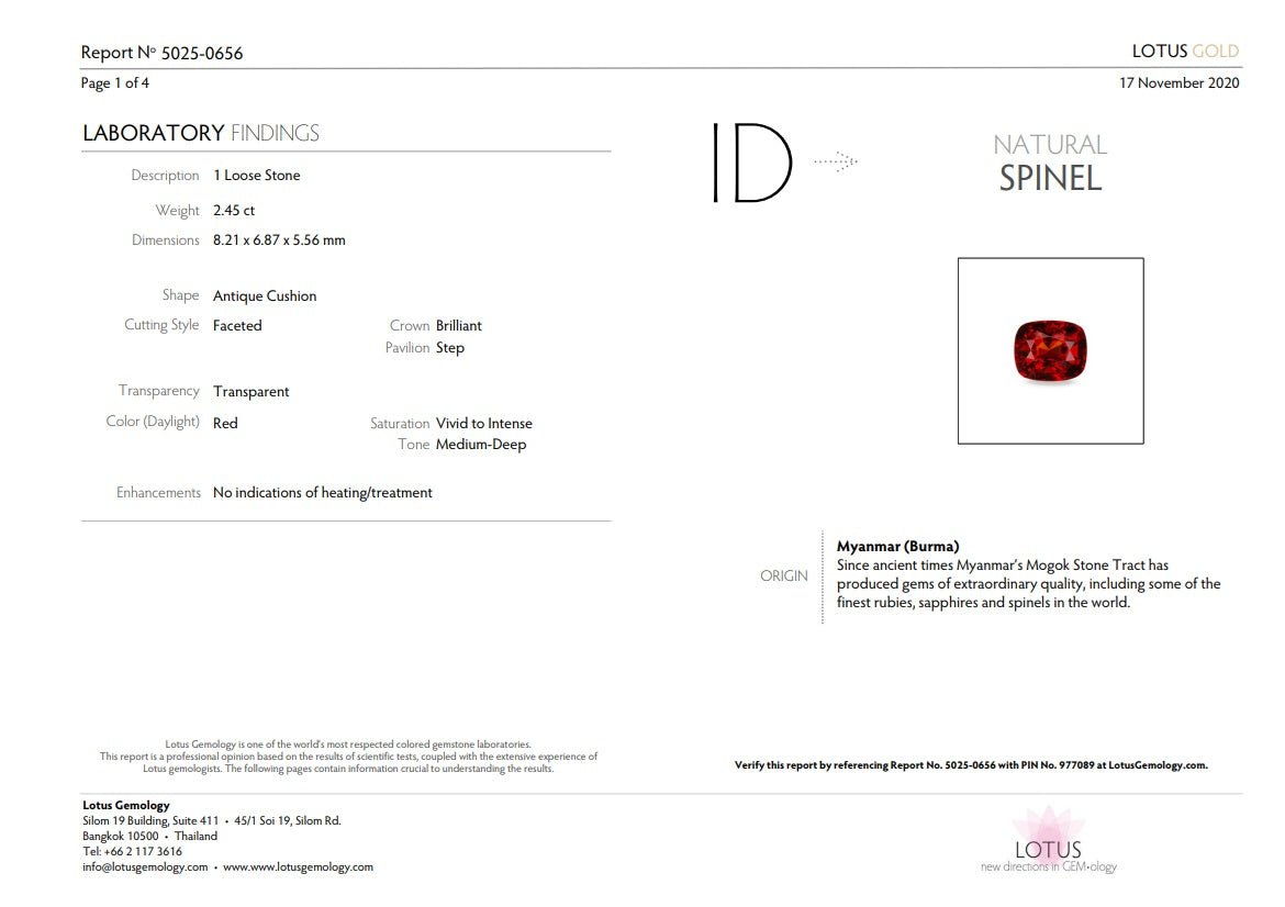 2.45CTS Vivid Intense Red Burmese Spinel - Benny's Gems Creations