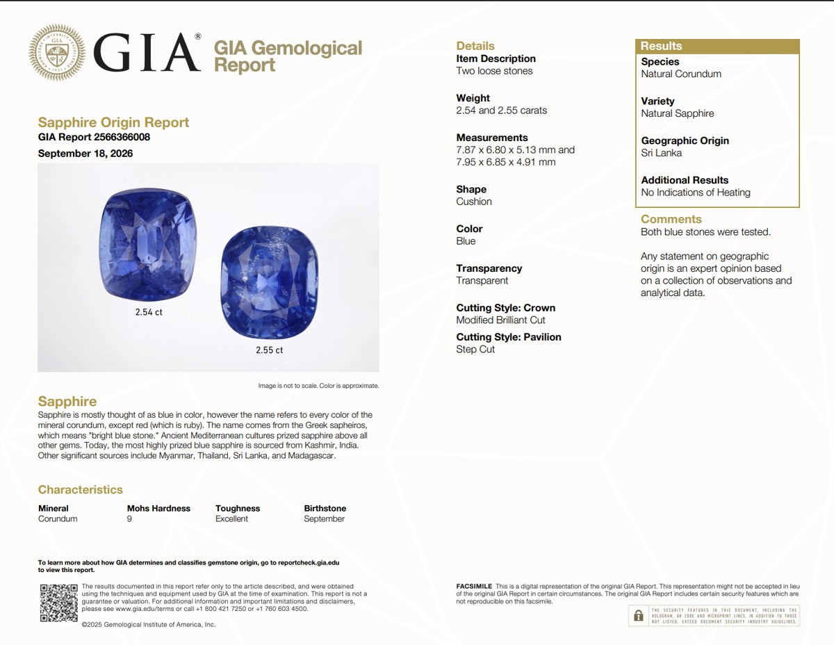 5.09cts Unheated Blue Sapphire Pair