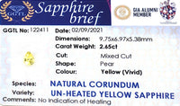 2.65CTS Unheated Vivid Yellow Sapphire - Benny's Gems Creations