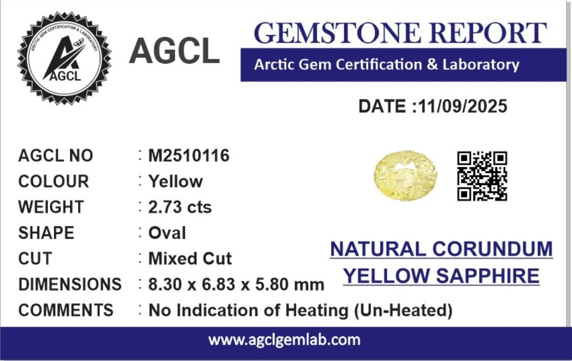2.73cts Unheated Yellow Sapphire - Benny's Gems Creations