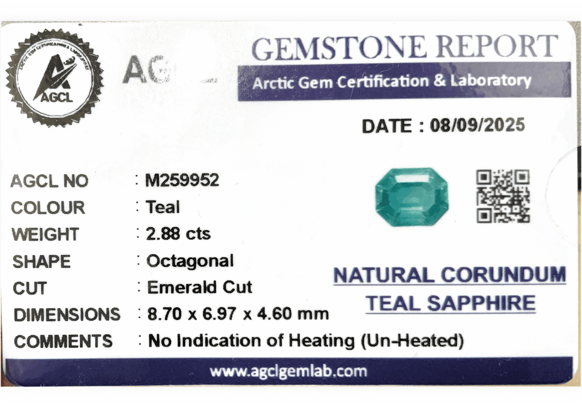 2.88cts Unheated Teal Sapphire - Benny's Gems Creations